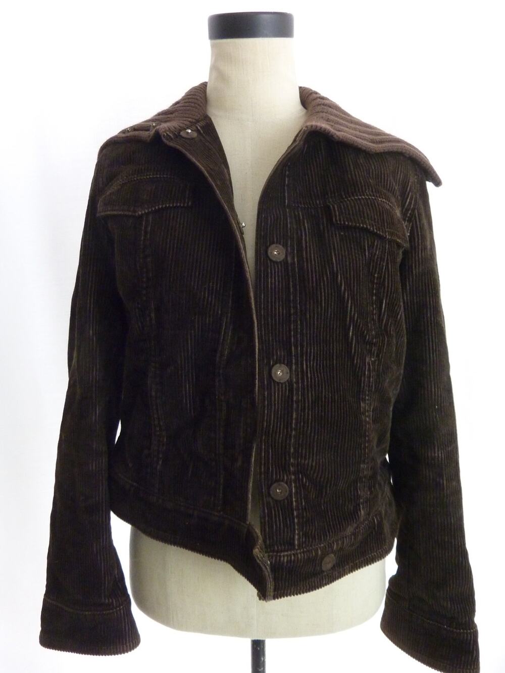 Vintage J Crew Womens M Dark Brown Widewale Corduroy Jacket Turtleneck Snap